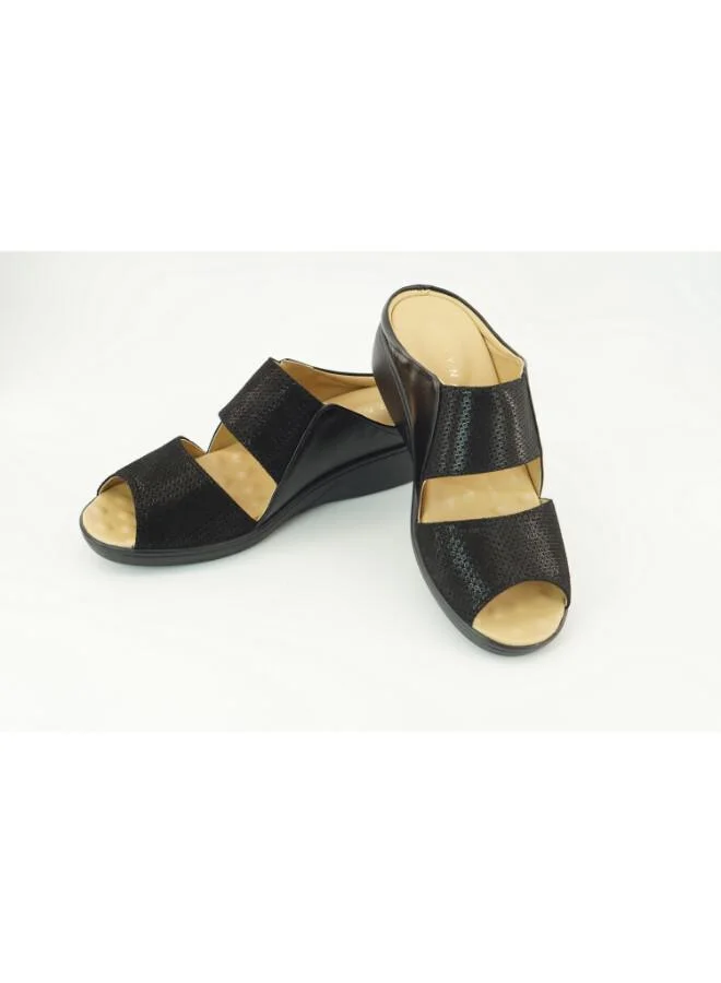 زينة 221-3167 Zayna Ladies Low Wedge Heel Slides 2418-22 Black